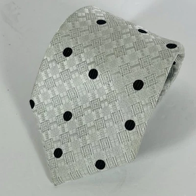 Vintage Don Loper 100% Poly Neck Tie Silver W/Black Dots 3 7/8” - Image 1 of 3