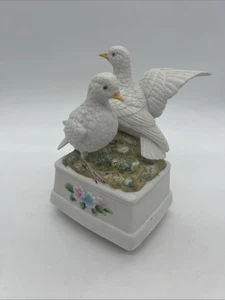 Vintage Doves Music Box Porcelain Rotating Musical Ornament Japan Love Story - Picture 1 of 19