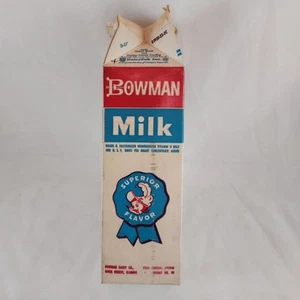 Vintage BOWMAN DAIRY quarto cartone cerato latte foresta di fiume, Illinois bel logo - Foto 1 di 15