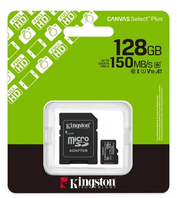 Micro SD Speicherkarte 128GB Kingston CLASS 10 UHS-I Canvas 150 MB, SD Adapter