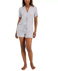 Alfani Women's Notch Collar Top & Shorts Pajama Set, Gray Modern Spots XXL - Picture 1 of 4