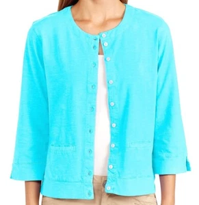 FRESH PRODUCE Medium Blue Fin $59 Monterey Cotton Button Cardigan Top NWT New M - Picture 1 of 4