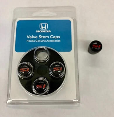 Genuine OEM Honda Si Valve Stem Cap Set of Four (4) Black/Red Civic Caps Plastic - Image 1 of 2
