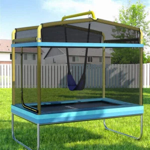 Everfit 6FT Trampoline for Kids w/ Enclosure Safety Net Swing Rectangle Yellow - Picture 1 of 7