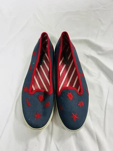 Sperrys Nautical Seaside Loafers Navy Blue Red Embroidered Womens Size 7.5 - Picture 1 of 7
