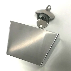 Silver Stainless Steel Wall Mounted Bottle Opener & Cap Catcher Bin Beer Bar - Picture 1 of 5