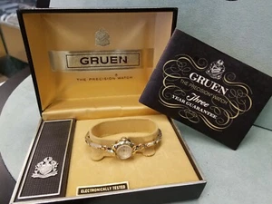 AUTHENTIC GRUEN 10K R.G.P. BEZEL WATCH SWISS MADE GOLD FILLED BAND - Picture 1 of 8