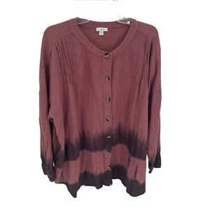 J. Jill PureJill langärmliges hauchdünnes Oberteil Knopfleiste Batik ombre pink Größe 2X - Bild 1 von 12