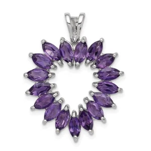 Sterling Silver Rhodium Plated Marquise Amethyst Heart Pendant Gift for Her - Picture 1 of 6