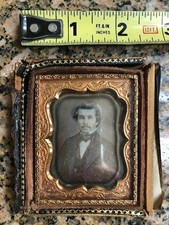 Antique daguerreotype of handsome man, half case w/ abalone shell and gold leaf