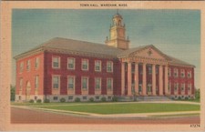 Town Hall Wareham Massachusetts Building Linen Vintage Post Card