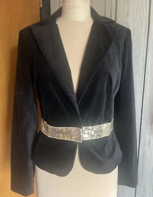 Blazer Cache negro terciopelo dorado lentejuelas forrado en la cintura talla 4 Foto 1 de 4
