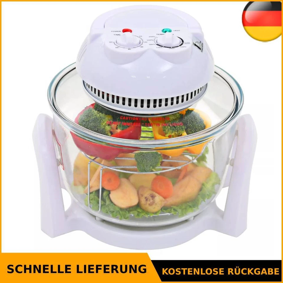 10L Halogenofen Heißluftofen Konvektionsofen mit Erweiterungsring Backofen Glas - Bild 1 von 4