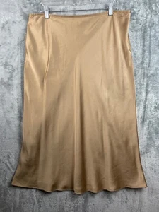 Lauren Ralph Lauren Silk Skirt Size 16 Gold Tan Maxi Flowy Lined Long Satin Luxe - Picture 1 of 8
