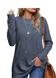 New Fantaslook Long Sleeve Shirt Women Crew Neck Casual Tunic Tops Pullover Med - Picture 1 of 5