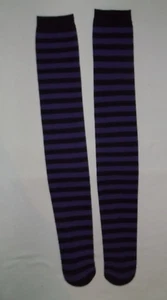 Romwe Calcetines a Rayas Sobre la Rodilla Negro y Morado Nip Gótico - Imagen 1 de 2