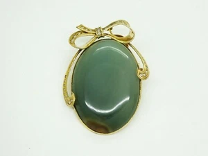 Natural Jadeite & Earth Mined Diamond Ribbon Brooch Pendant 14k Mason-May Report - Picture 1 of 7