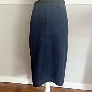 BCBG Max Azria Midi Bess Faux Suede Zippered Pencil Skirt Carbon Blue Sz Medium - Picture 1 of 9