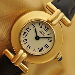 Cartier Must Colisee Vermeil 590002 elfenbeinfarbenes Zifferblatt schwarzes Band Damen-Quarzuhr - Bild 1 von 7