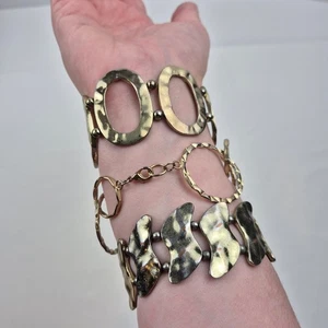 Vintage Armband Set 3 Stck. gemischt Metall gehämmert Glieder Kringel Kreis oval Stapel Größe 7 - Bild 1 von 11