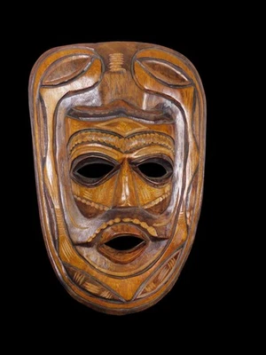 Hand Carved Wooden Tribal Wall Mask 16" Rustic Boho Witchcore Decor - Image 1 of 4