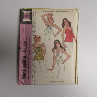 Vintage McCall’s 4116 Sewing Pattern Small 1970s Halter Tie-Front & Camisole Top - Image 1 of 2