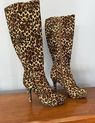 Sexy Botas Worthington Estampado Leopardo Tacón Alto Para Mujer Talla 8M Guepardo Foto 1 de 4