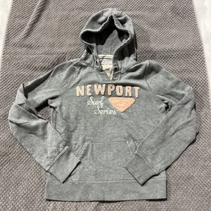 HOLLISTER Sweatshirt Junior Sz L Gray Pullover Hoodie Embroidered Newport Surf - Picture 1 of 6