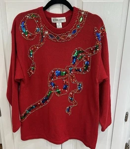 Cárdigan Suéter Vintage Victoria Harbour Navidad Invierno Vacaciones Talla M - Imagen 1 de 14