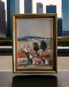 Huile sur toile FRUIGARD "Paysage hameau provençal " cadre bois doré 1985 - Photo 1 sur 24