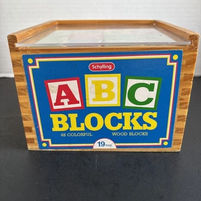 Schylling ABC Alphabet Pictures Wood Blocks Set Complete READ - Image 1 of 4