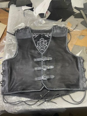 Chaleco de cuero para motocicleta Chaleco de motociclista trenzado de cuero Foto 1 de 4