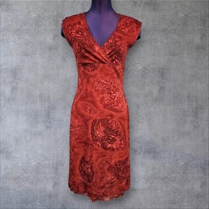 Vintage Y2K Moa Moa Rust Paisley Print Mesh Fairy Knee Length Dress Large F40 - Picture 1 of 9