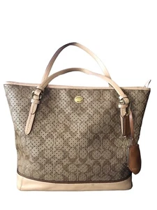 Coach Purse PEYTON PERFORATED PVC ZIP TOP TOTE Tan - Picture 1 of 10