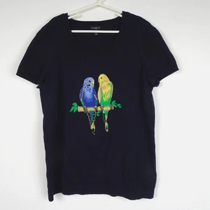 Talbots Parakeets Sweater Top Women's Petite Size PS Blue Cotton Short Sleeve - Picture 1 of 7