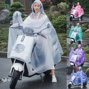 Unisex Hooded Raincoat Motorcycle Bike Bicycle Waterproof Rain Cape Poncho Solid - Picture 1 of 20