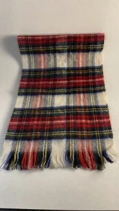 Dress Stewart Vintage Scarf Tartan Plaid Fringe Cashmere Wool Made in Scotland - Picture 1 of 4