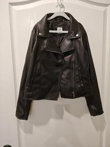 Gap Kids Black Faux Leather Moto Biker Jacket Zip Front Size L (10) - Picture 1 of 2