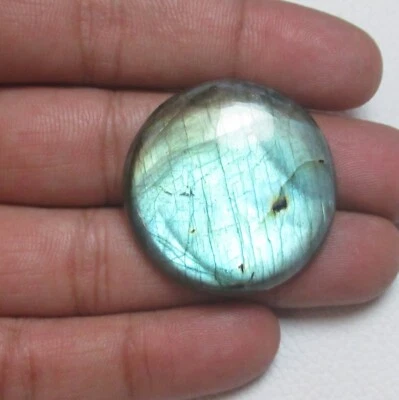 Natural Labradorite Cabochon Round 74.35 Ct Flat back Loose Gemstone H 8516 - Image 1 of 4