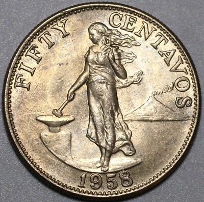 1958 Philippines 50 Centavos Choice BU US Design Coin (25051005R) - Image 1 of 2