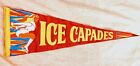 Vintage ICE CAPADES Travel Pennant 17 inches Travel Souvenir Sexy Skater Red