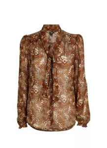 CAMICIA PAIGE MARCELA SETA CHIFFON STAMPA FARFALLA CANNELLA MULTI LARGE NUOVA SENZA ETICHETTE - Foto 1 di 8