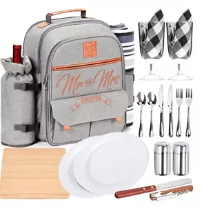 DELUXY Mr and Mrs Insulated Picnic Backpack For 2- Wedding Gifts For Couple 2... - Picture 1 of 6