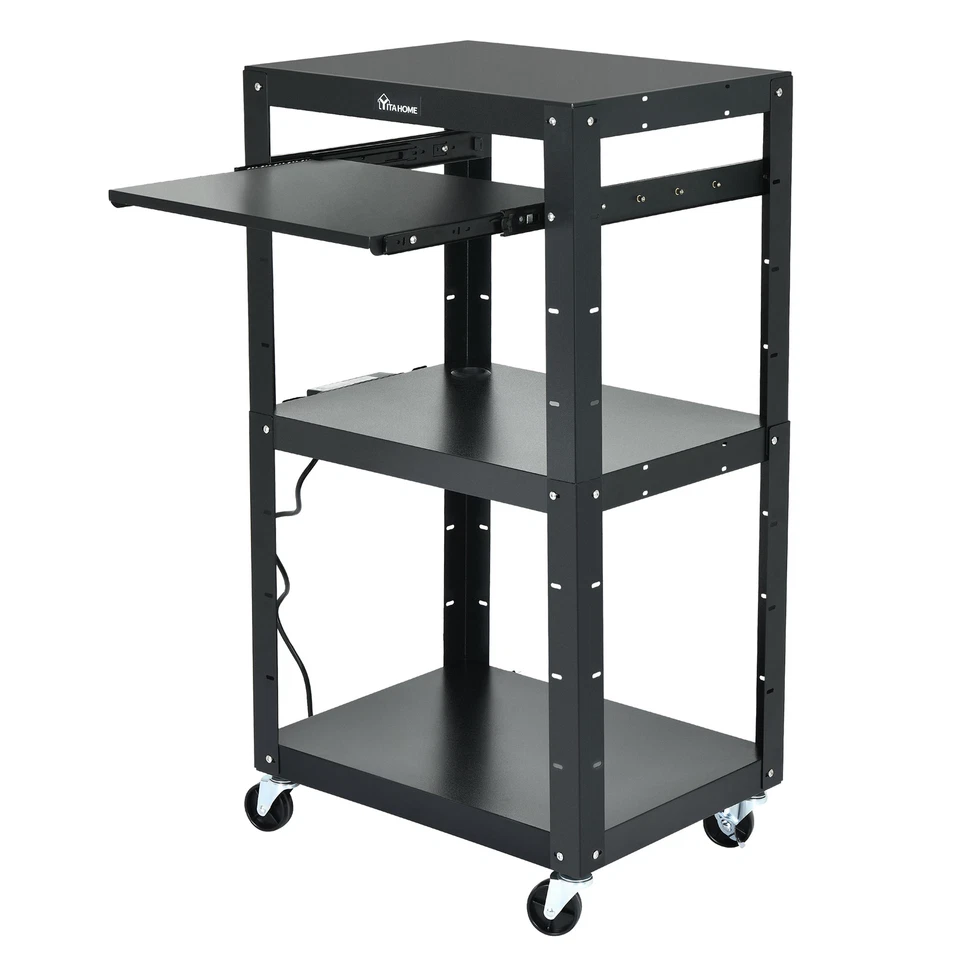 41'' 3-layers Media Laptop Computer AV Cart Tabel w/ Power Strip Office Room - Image 1 of 4