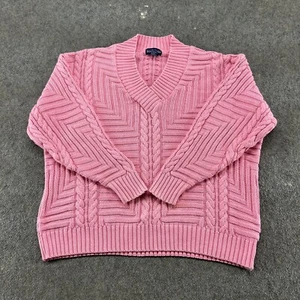 Maglione VINTAGE Nordstrom donna M rosa pullover maglia cavo cotone tinta unita anni 90 - Foto 1 di 9