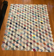 Tumbling Blocks Quilt Top Vintage 1930s(?) Hand-pieced Machine-Stitched #8