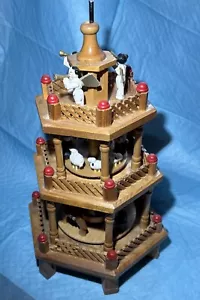 Vintage Holz Deutscher Stil Weihnachten Windmühle Karussell Krippe 3 Etagen UNVOLLSTÄNDIG - Bild 1 von 8