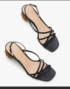 Womens Kate Spade $228 Valencia Ball Heel Sandals Black Leather Size 10 NIB - Picture 1 of 6