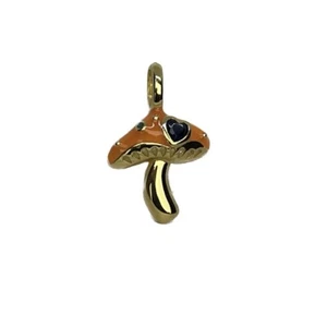 Sterling Silver 925 14K Gold Plated Blue & Green CZ Stone Mushroom Enamel Charm - Picture 1 of 7