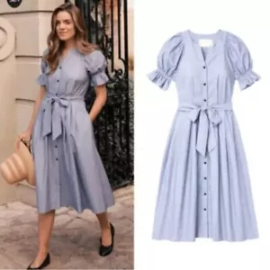 Gal Meets Glam Daisy Midi Dobby Blue Shirt Dress Women Size 14 Cottagecore Boho - Picture 1 of 16